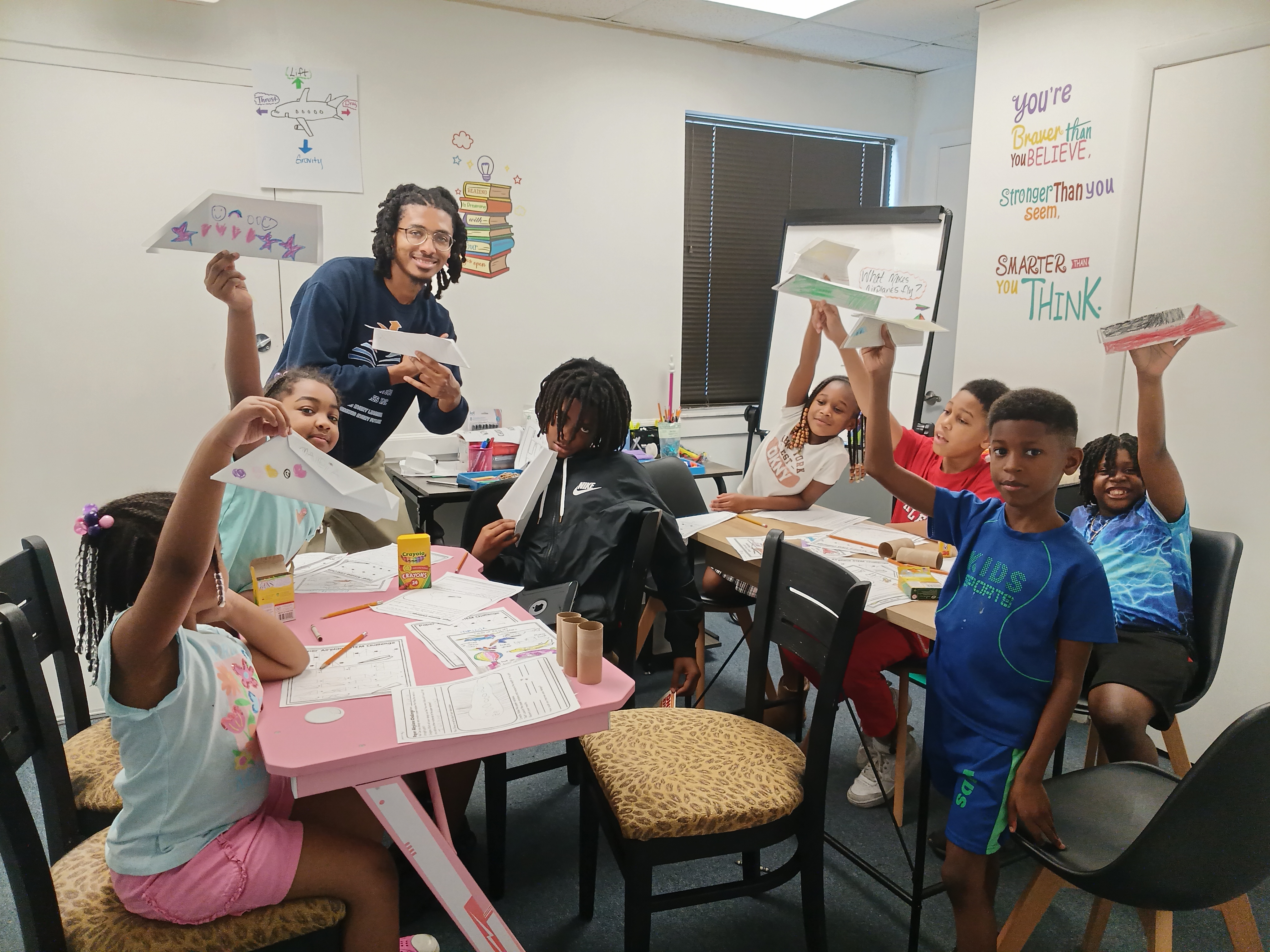Students collaborating during cargo flight challenge
