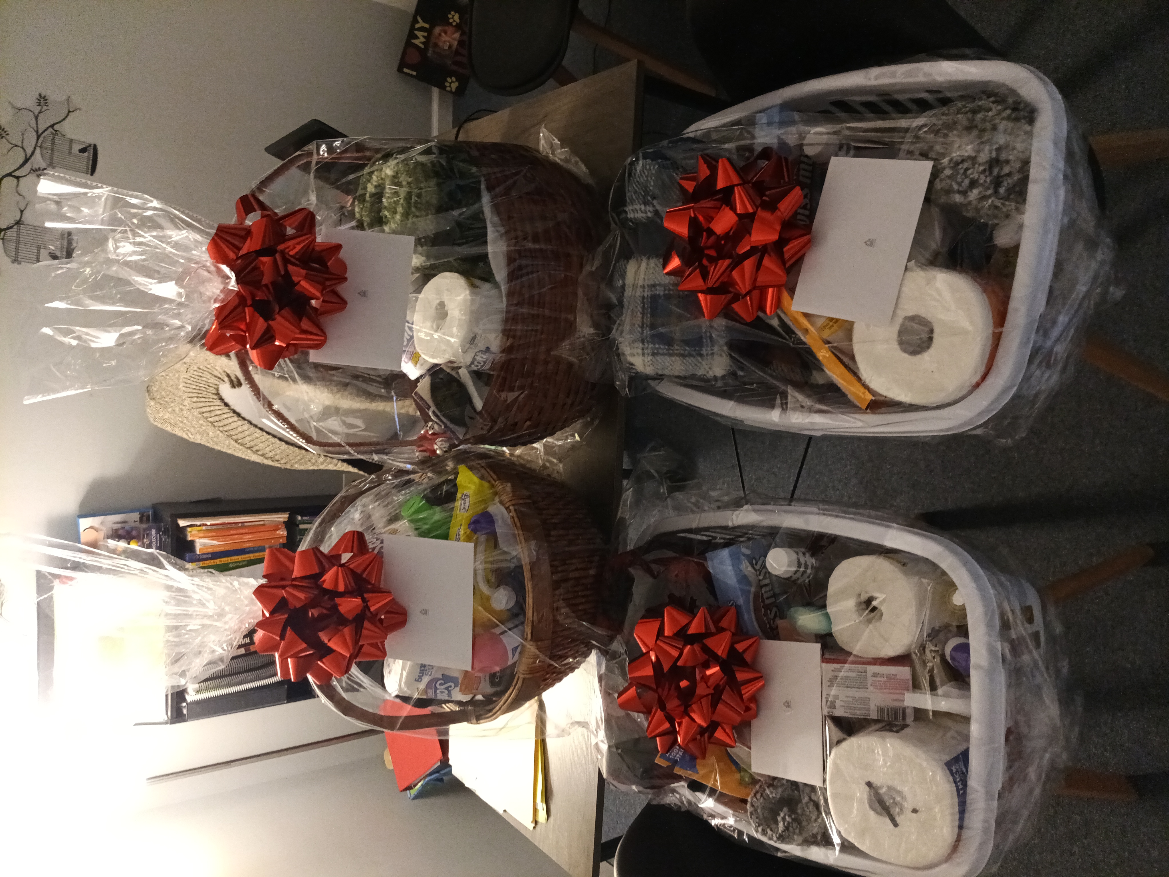 Community members receiving holiday baskets